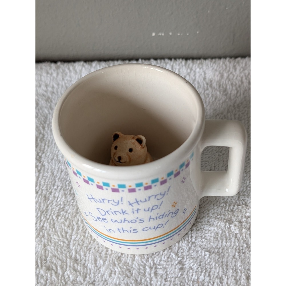 Vintage Hidden Surprise Mug Peek A Boo Bear Drink Up See Who Is Hiding Kids Cup
